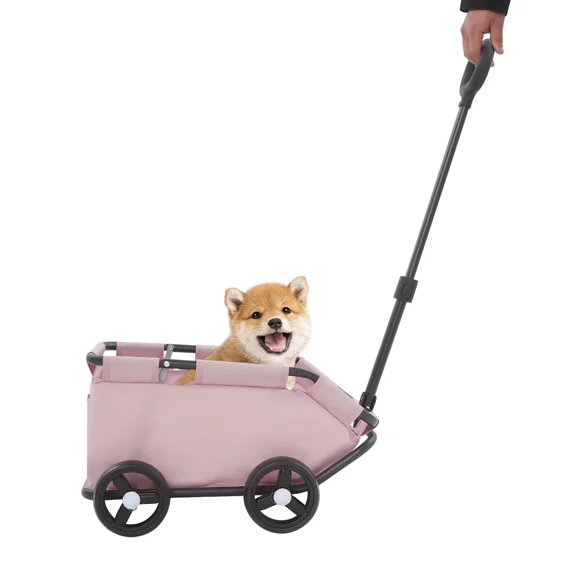 WDZS Dog Stroller Dog Wagon Cart 4 Wheels Folding Dogs Stroller with Pull Handle for Small Dogs, Cats,for Travelling Shopping Walking Playing,Pink