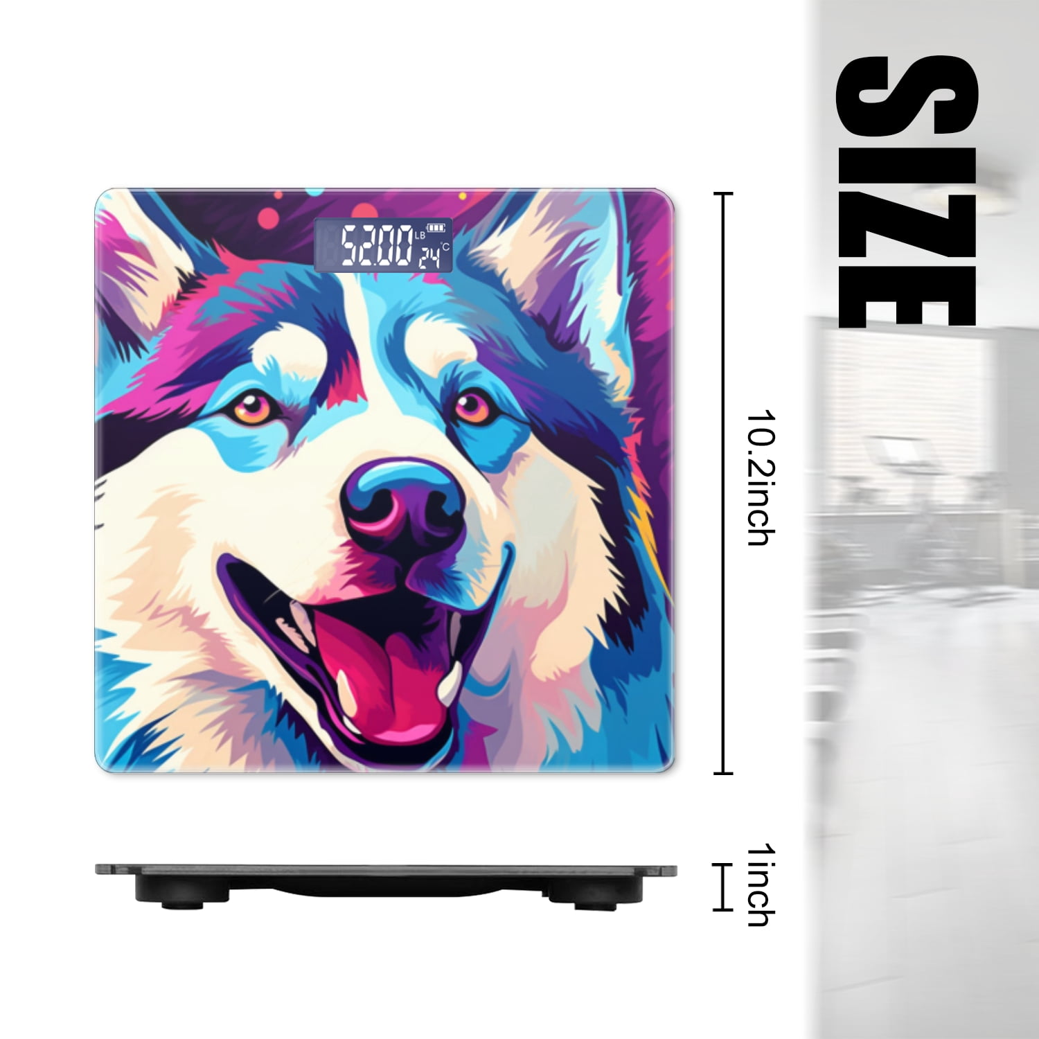 High Precision Body Weight Scale Smart Bathroom Scales with Large LCD Display(400lbs),Decorative for Bedroom-Happy Husky Dog With Colorful Background