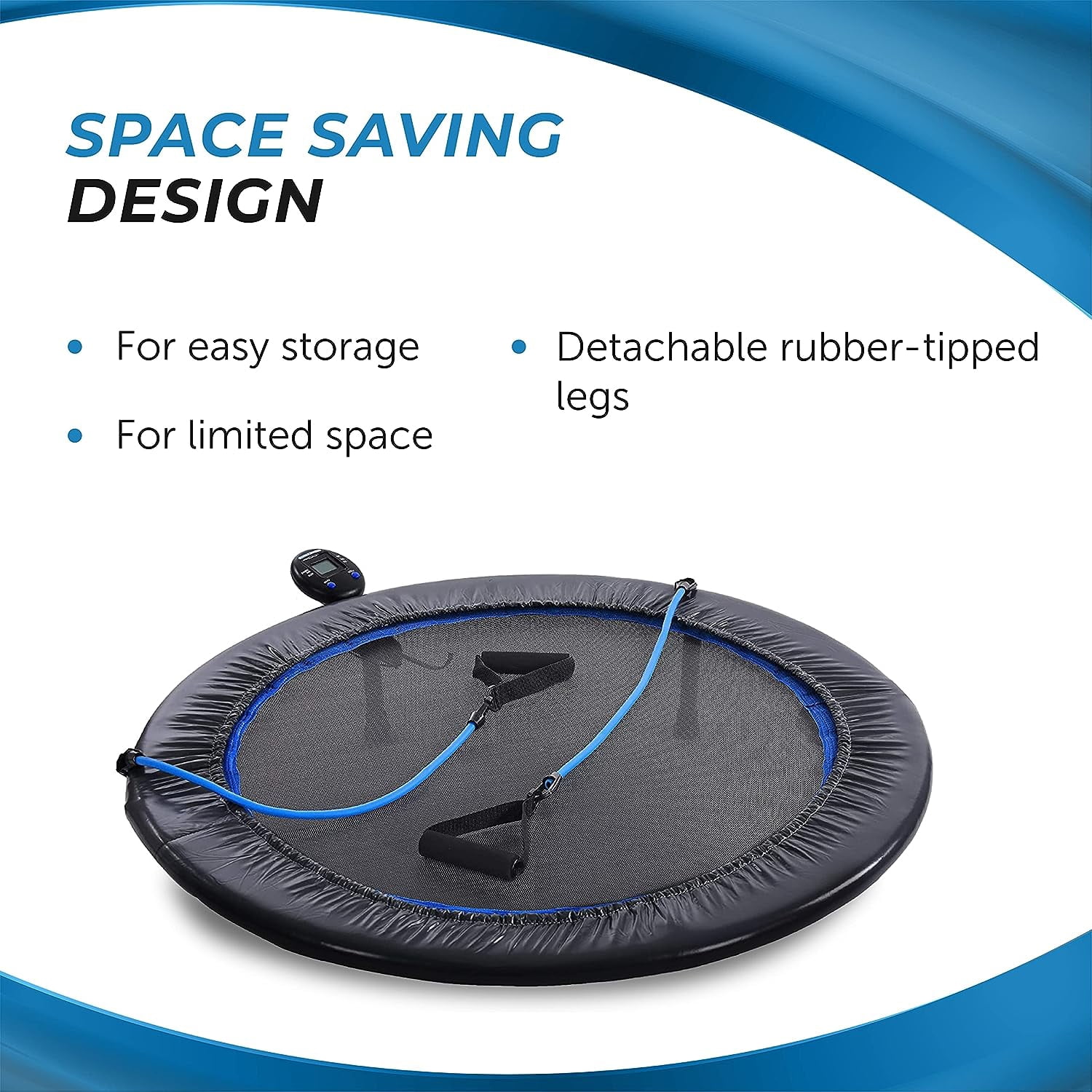HJTER Folding Trampoline with Smart Workout App, Black - Portable Fitness Rebounder for Home Gym, Cardio & Strength Training, Jumping Exercise Equipment