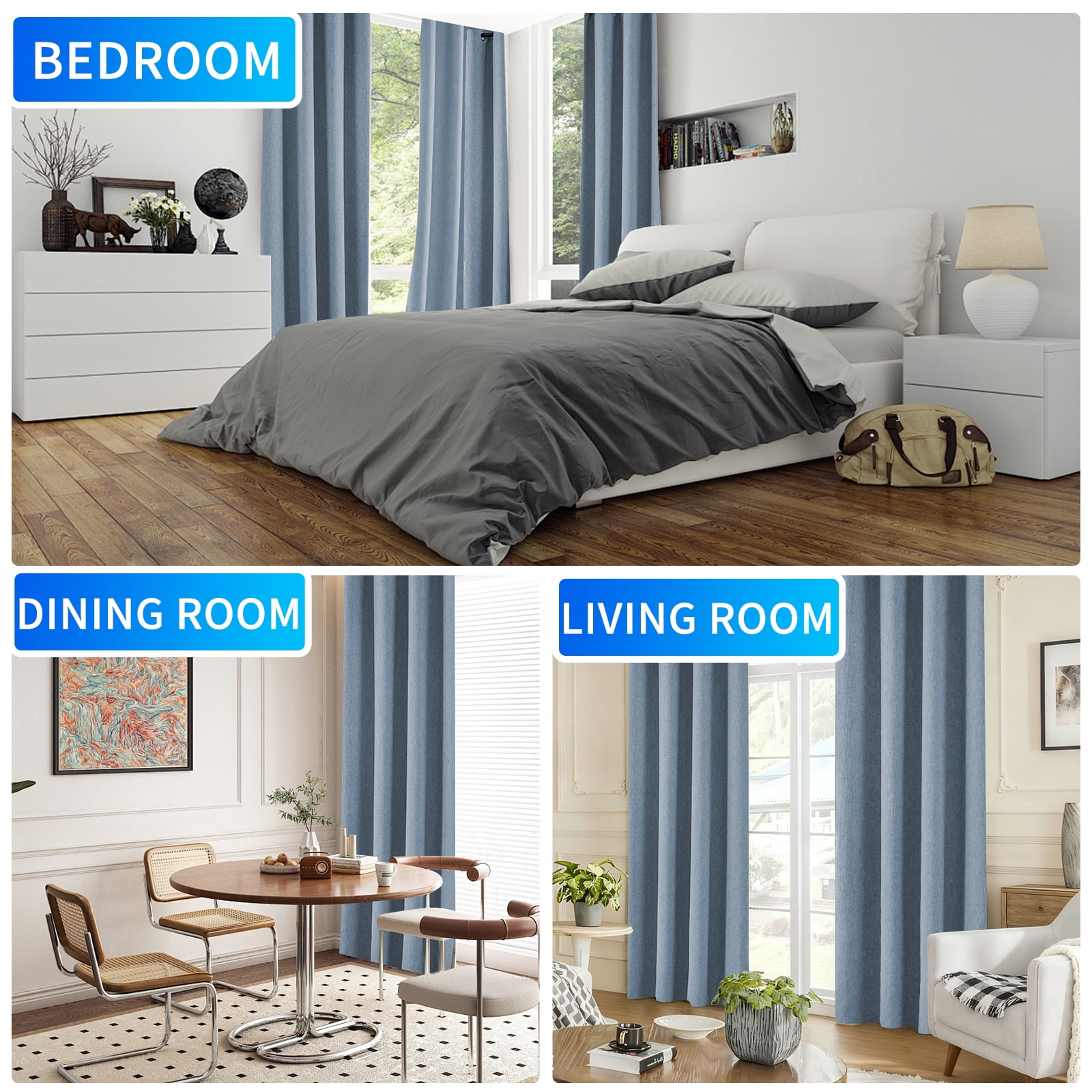 JIATER Blackout Curtains,Blackout Curtains Set of 2 for Bedroom Living Room 52 x 72 in,Thermal Insulated Room Darkening Drapes with Grommet,Blue