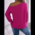 thumbnail image 4 of Tops de Crochet para Mujer, Suéteres con Hombros Descubiertos, Ropa de Playa de Punto Calado de Larga de Verano Rosa Roja M, 4 of 10