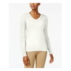 KAREN SCOTT Womens White Textured Pinstripe Long Sleeve V Neck Sweater Petites PXL