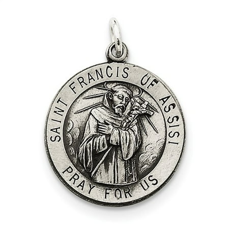 Sterling Silver Engravable Antiqued Saint Francis of Assisi Medal