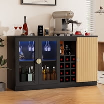 Large Wine Bar Cabinet for Home, Liquor Coffee Bar Cabinet with LED Lights, Sideboard and Buffet Cabinet for Kitchen Dining Room, Black