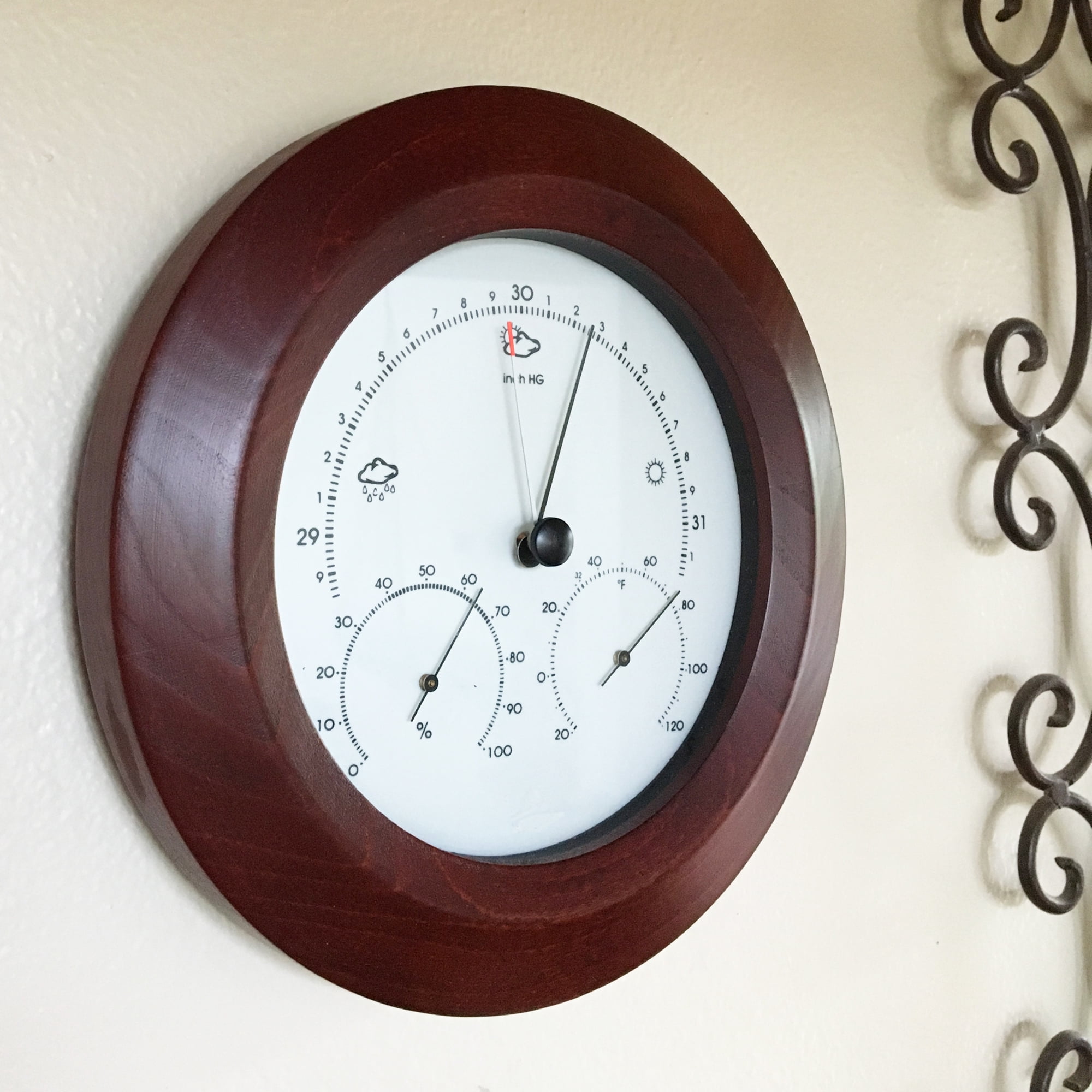 Hokco Weather Station Barometer Thermometer Hygrometer 8.5 in. Round Mahogany
