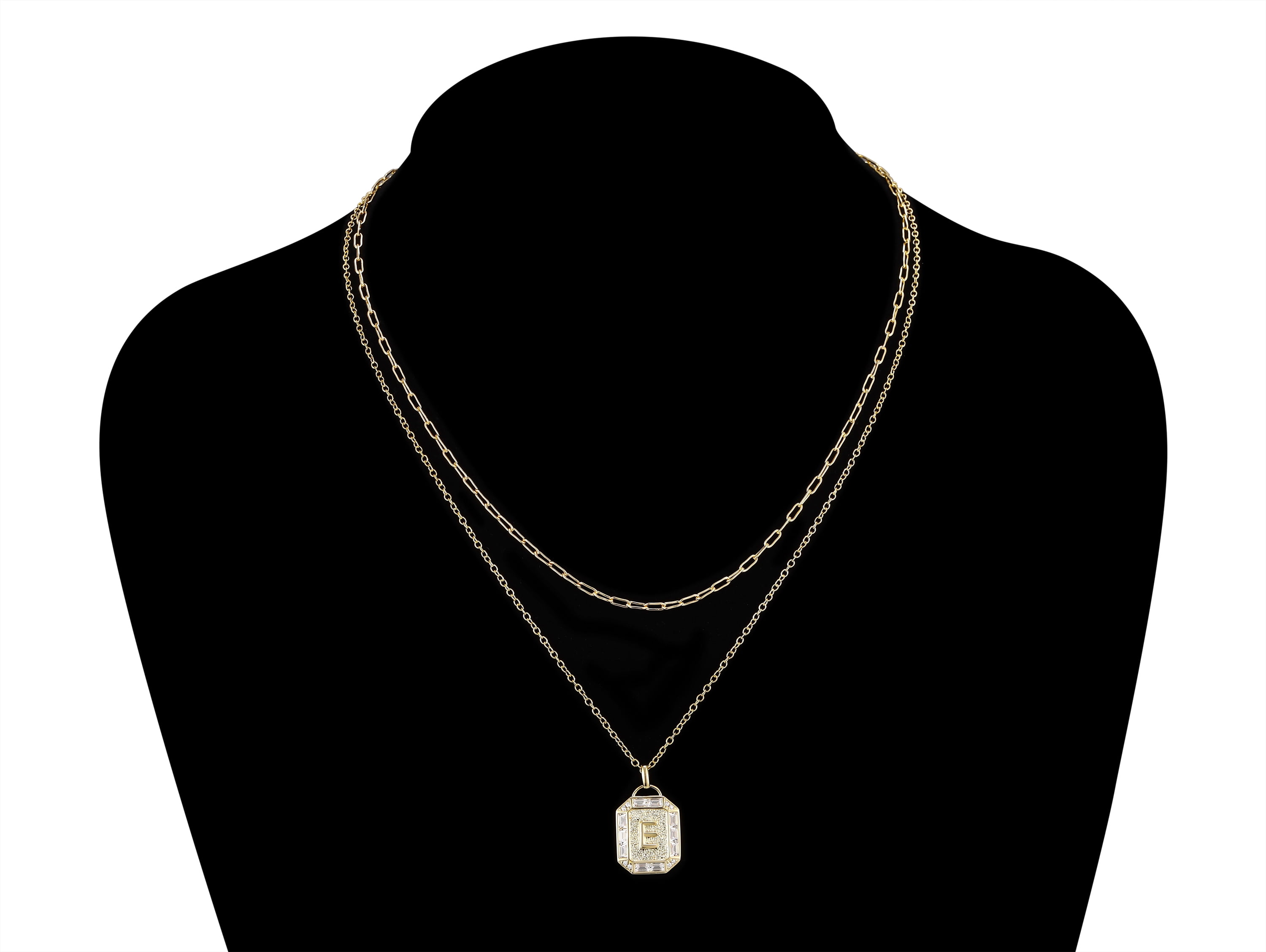 Adult 14KT Gold Flash Plated Initial Double Necklace Set with Simulated Diamonds