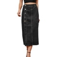 thumbnail image 4 of Women Denim Midi Skirt High Waisted Button Up Casual Slit Jean Skirts, 4 of 12