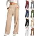 thumbnail image 2 of Oksale Yoga Sweatpants for Women Stretchy High Waisted Wide Legged Sweat Pants with Pockets Casual Trendy Side Drawstring Bottom Trousers Fall Clothes Beige 3XL, 2 of 9