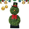 thumbnail image 4 of Artificial Snowman Topiary Tree 30 Inch with Red Bow Santa Hat, Potted Christmas Decor for Indoor Outdoor Porch Lawn, UV Resistant Boxwood Topiaries Holiday Decorations, 4 of 8
