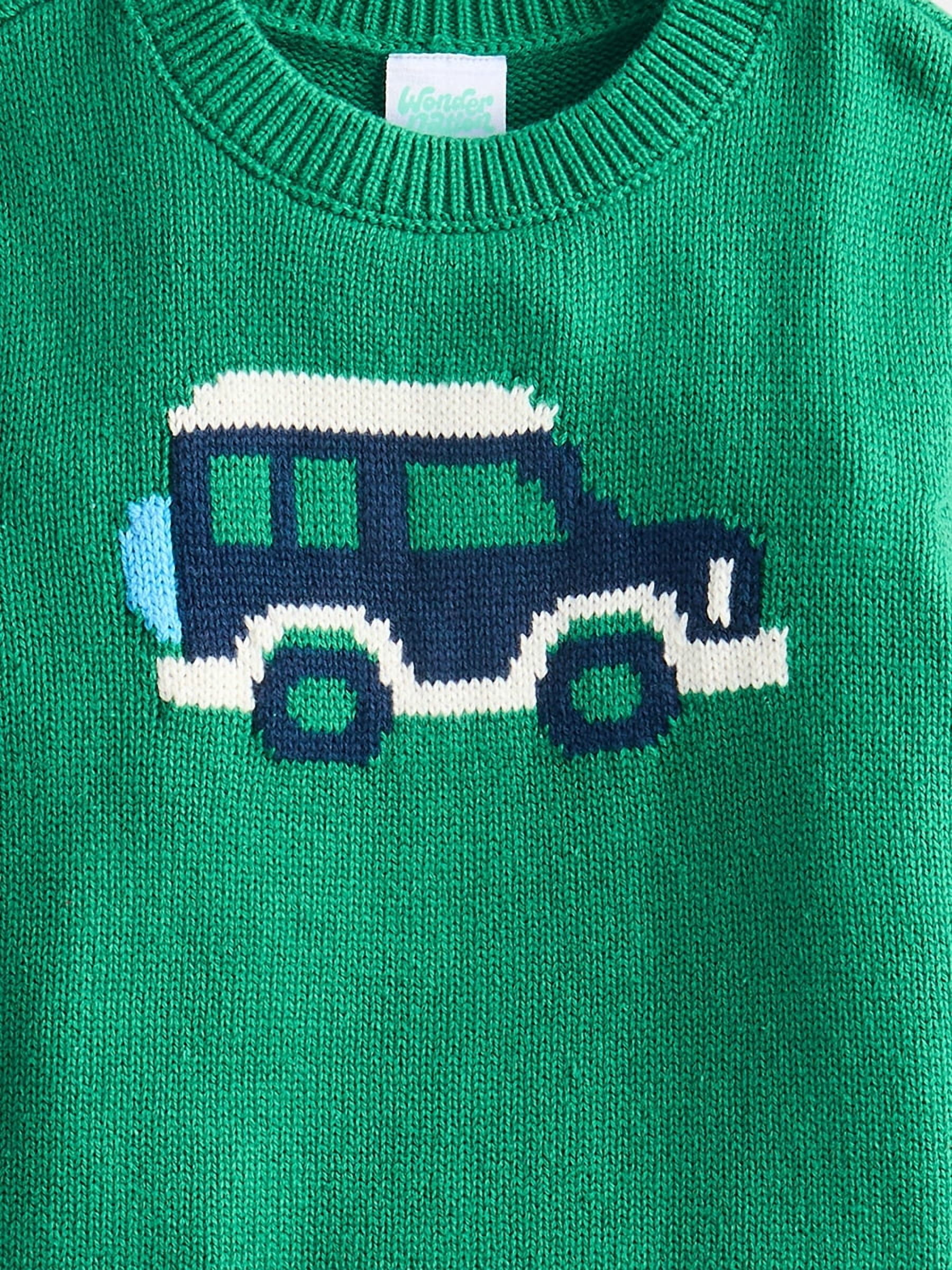 Wonder Nation Toddler Boys' Graphic Cotton Sweater with Long Sleeves, Sizes 18M-5T