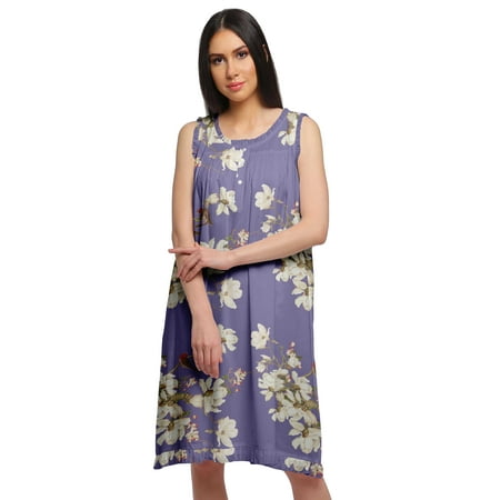 

Moomaya Printed Sleeveless Nightdress For Ladies Button Placket Nightwear