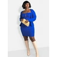 thumbnail image 2 of Rebdolls Women's Plus High Waist Bodycon Solid Knit Mini Skirt - Blue - 1X, 2 of 5