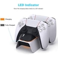 thumbnail image 3 of Cargador para mando de PS5 con kit de agarre para el pulgar, adaptador de CA de carga rápida, base de carga Dualsense para dos mandos de Playstation 5 con indicador LED, color blanco, 3 of 8