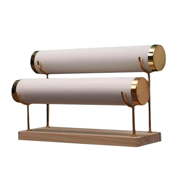 Exhibidor de pulseras Organizador de pulseras Elegante base de madera Organizador de almacenamiento de pulseras Cuero PU blanco