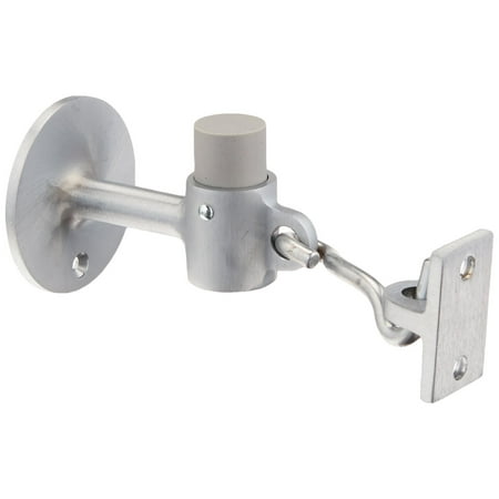 

473.26D Brass Door Stop with Keeper #8 x 3/4 OH SMS Fastener with Plastic Anchor 2-1/2 Base Diameter x 3-3/4 Height Satin Chrome Plated Finish