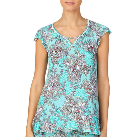 Ellen Tracy Womens Paisley Keyhole Pajama Top Small Paisley multi