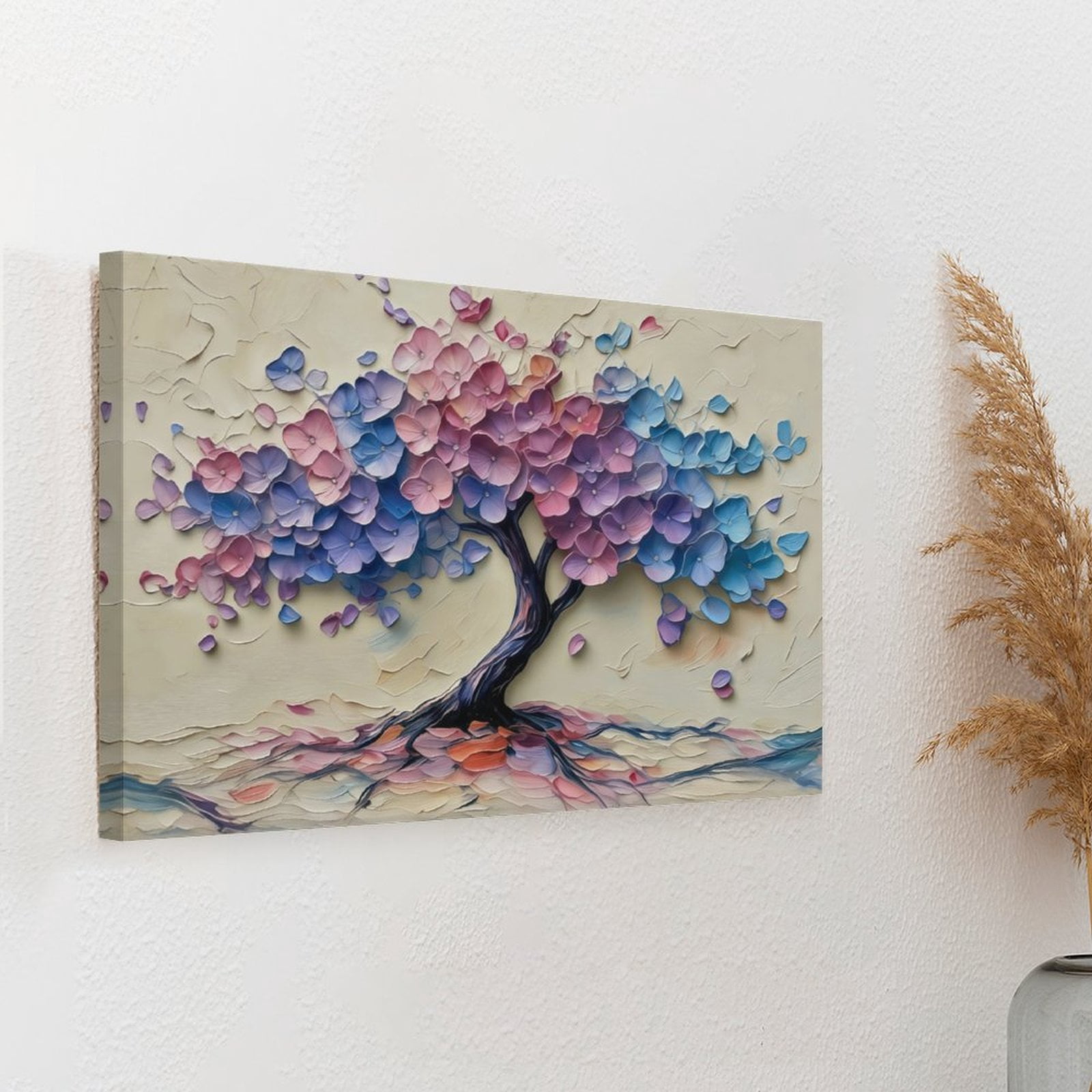 Tree of Life Canvas Wall Art, Textured Abstract Tree Oil Painting Style Print, Waterproof Canvas Artwork for Living Room Bedroom Office Home Decor