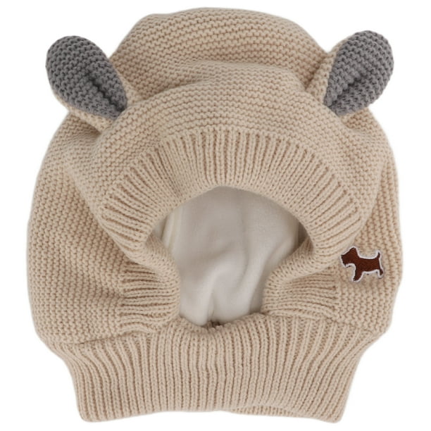 Gorro de punto con orejas de conejo para mascotas, protección contra el ruido, cálido, orejeras para perros grandes, color beige