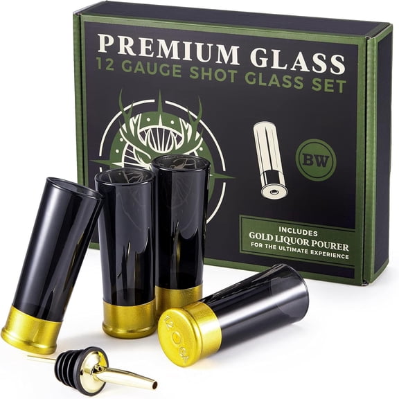 Novelty Shot Glass Set (4 Pack) – Unique Black & Gold Party Bar Glasses, 2 oz
