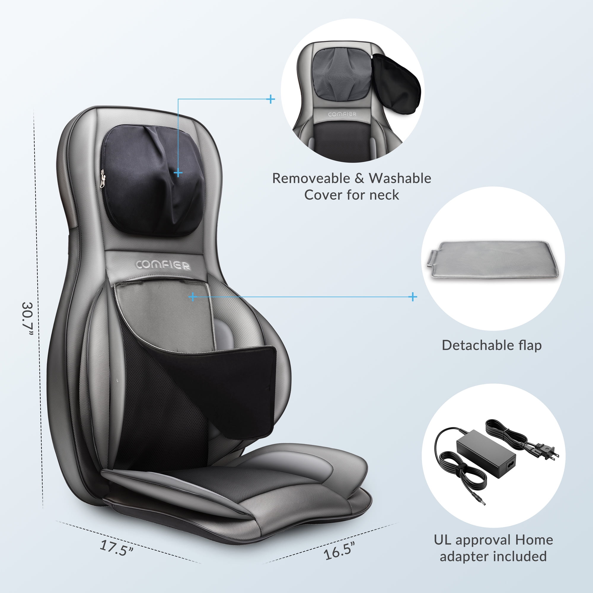 Comfier Shiatsu Neck Back Massage Seat Cushion with Heat,Adjustable Kneading Rolling Massage Chair - 2113