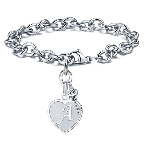 Turandoss Heart Initial Bracelets for Girls Engraved 26 Letters Charms Stainless Steel Trendy Jewelry Birthday Teacher Appreciation Mothers Day Graduation Gifts for Her Mom Kids Teen Girls Wife Ideas