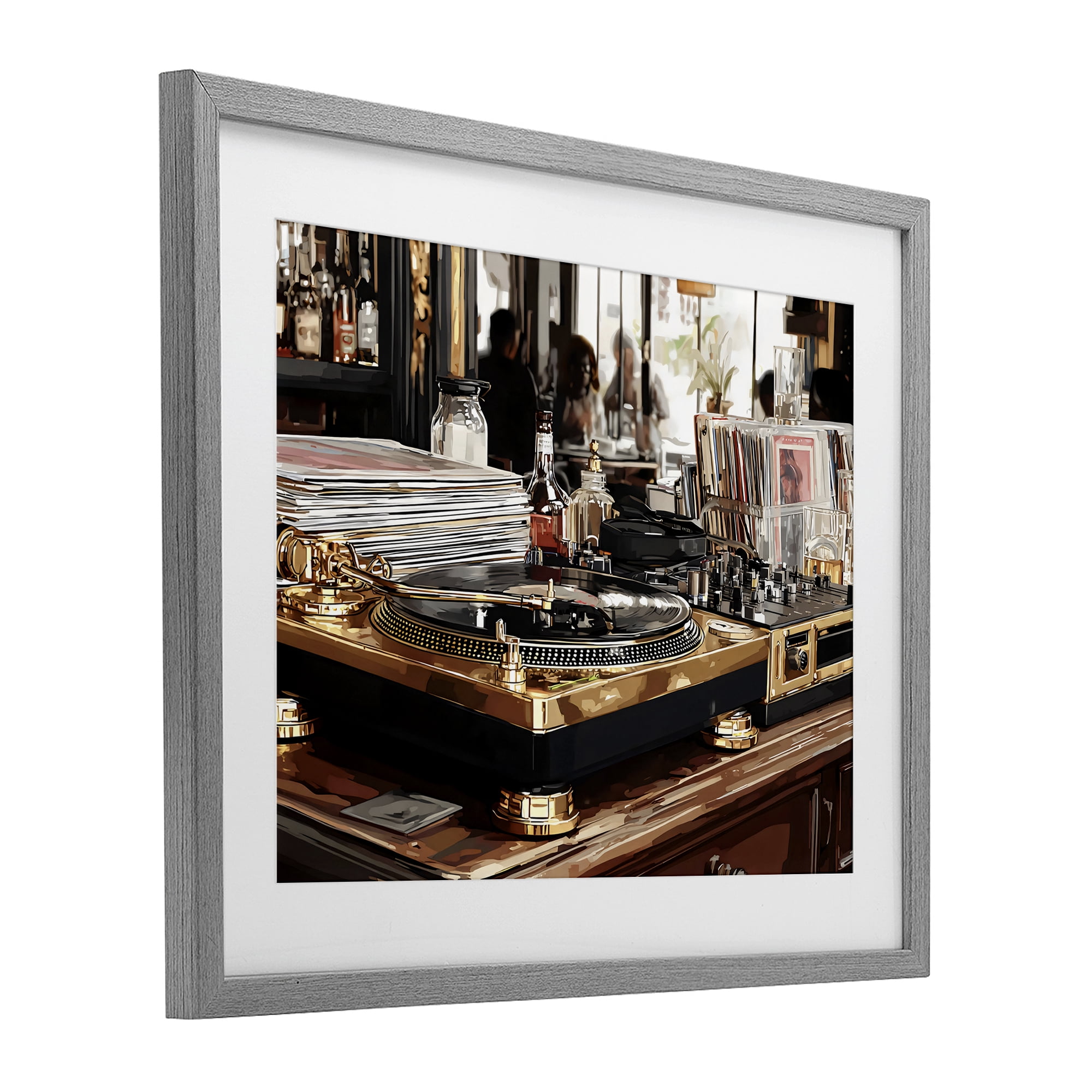 Stupell Industries Work Place Vintage Gold Turntable Gray Framed Print Under Glass, design by Franklyn Gregory