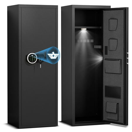Kavey 6-8 Gun Safe for Shotguns Large Unassembled Gun Safe for Shotguns with Dual Alarm and Mute Mode Long Gun Cabinet for Guns with Touchscreen Pad Removable Shelves