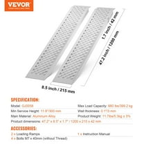 47.2 Inch x 8.5 Inch Heavy Duty Aluminum Loading Ramps 2 Pack, 880 lbs Capacity for Trailers, Trucks, and Motorcycles, Non-Slip Surface