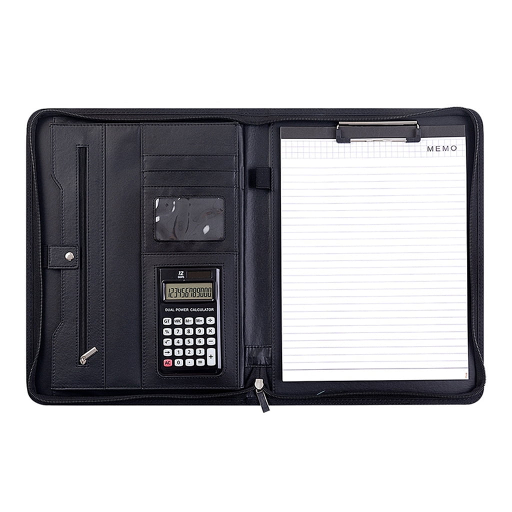 Leather Conference Folder Document Organiser Clipboard with Calculator Notepads