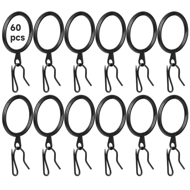 MABAHON 60 Pcs Metal Curtain Rings And Hooks,30mm Internal diameter eyelets  metal curtain pole rings with 60 white plastic curtain hooks for window