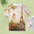 thumbnail image 4 of Blossoming Paris Eiffel Tower Womens Tops Women's Fashion Casual Short Sleeve Flower Print Round Neck Pullover Top Blouse, 4 of 6