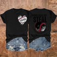 thumbnail image 1 of SDNall Mode Décontractée pour Femmes, T-Shirt à Manches Courtes, Col Rond, Imprimé Double Face, Amour Baseball, 1 of 9