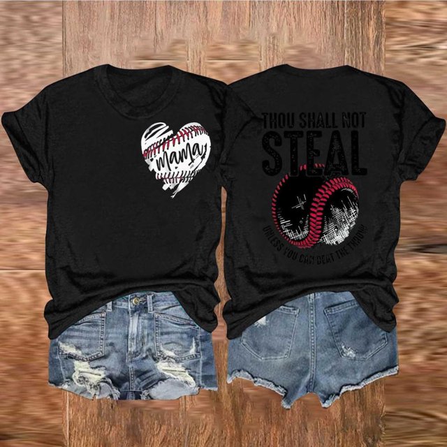 SDNall Mode Décontractée pour Femmes, T-Shirt à Manches Courtes, Col Rond, Imprimé Double Face, Amour Baseball