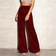 thumbnail image 2 of FRSASU Women's Dressy Fashion Casual Solid Color Elastic High Waist Sequin Wide Leg Loose Fit Pants Wine, 2 of 9