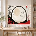 thumbnail image 5 of Red-Crowned Cranes with Moon Gate and Bamboo, Peaceful Minimalist Style for Crane Lovers, Bird Wall Decor Housewarming Gift, Tapestry Wall Hanging for Bedroom and Dorm, 5 of 7