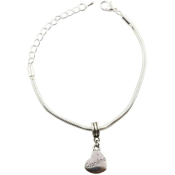 Emerald Park Jewelry Grandma on Heart Snake Chain Charm Bracelet