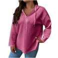 thumbnail image 3 of BiZtdJrK Womens Waffle Knit Hoodies 1/4 Zip Drop Shoulder Long Sleeve Pullover Tops Drawstring Loose Hooded Sweatshirt Hot Pink XXXL, 3 of 10