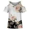 thumbnail image 4 of Fesfesfes Tshirts Women Tops Summer T-Shirt Cold Shoulder Sleeve Pullover Blouse Loose Comfy Tops V-Neck Printed Tops Women Short Sleeve Workout Tops 12(XXL), 4 of 4