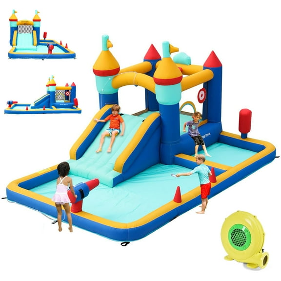 TABU Inflatable Water Slide with Blower,Kids Bounce House with Water Pool,Water Gun,Basketball Hoop,10.3 x 14.8 x 7.4ft