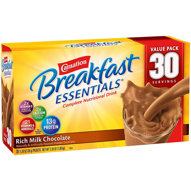 carnation breakfast essentials nutritional drink mix chocolate 30 ct