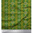 thumbnail image 1 of Soimoi Green polyester Crepe Fabric Floral & Stripe Printed Craft Fabric 1 Yard 42 Inch Wide, 1 of 3