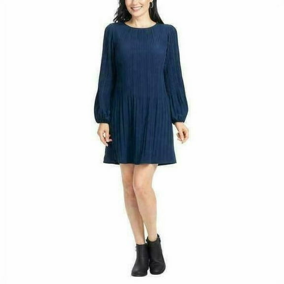 Hilary Radley Women's Pleated Stretch Dress Navy Blue Size L