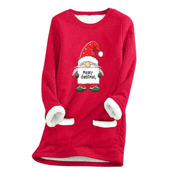 Fall Fashion Must Haves Womens Classic Santa Print Pullover Sweatshirt Long Sleeve Round Neck Holiday Top with Pockets My Items