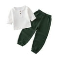 thumbnail image 2 of Esaierr 2Pcs Kids Baby Boys Girls Spring Summer Set Toddler Light Long-Sleeved Set Pullover Shirt Set Cotton and Hemp Set Solid Color Cotton Pullover + Sweatpants Leggings,Sizes 1-7T, 2 of 9
