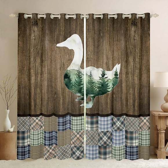 Erosebridal Hunting Duck Curtains and Drapes (52x84), Rustic Farmhouse Lodge Cabin Curtains Pack of 2 (52x84), Brown