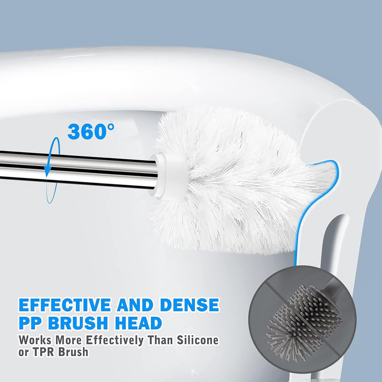 Toilet Brush and Holder with Stainless Steel Handle and Elegant Cleaning Bristles