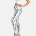 thumbnail image 2 of JWZUY Shiny Metallic High Waist Stretch Leggings Sparkly Clubwear Rave Trousers Silver XL, 2 of 6