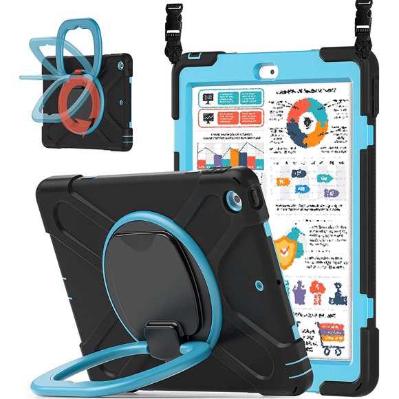 iPad 8th/7th Generation Case, iPad 10.2 Case 2020/2019 with Pencil Holder Kickstand Handle Grip and Shoulder Strap zenrich Heavy Duty Shockproof Case for iPad 10.2 inch,Navy-Blue