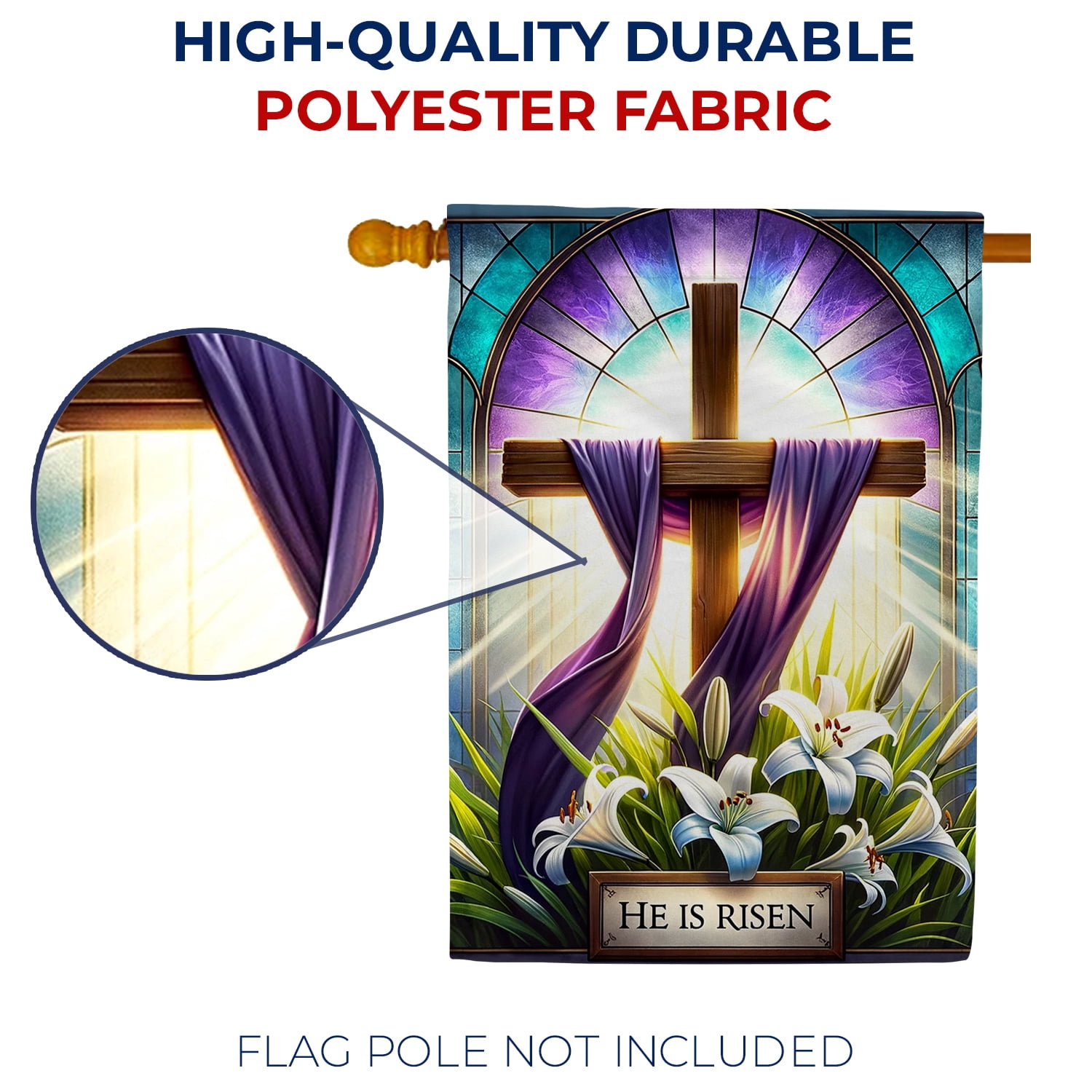 America Forever He is Risen Spring Easter House Flag, 28 x 40 inch Double Sided, Easter Cross and Lilies, Religious Easter Day Flag Christian Home Decor for Spring Outdoor and Outside Decoration