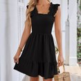 thumbnail image 3 of Tumotour Summer Dress for women Solid Color Square Neck Sleeveless Ruffle Dress High Waist Smocked Strappy Casual Short Mini Dresses Ear Flounce Wrinkled Hem Dress, 3 of 6